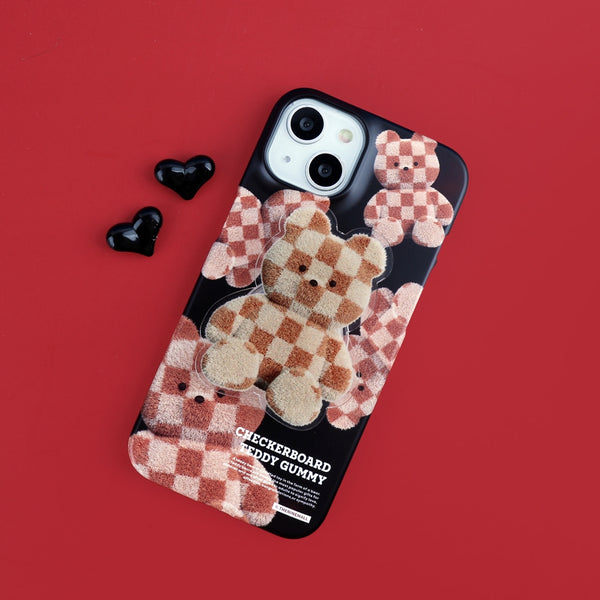 [THENINEMALL] Pattern Checkerboard Teddy Hard Phone Case (2 types)