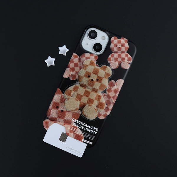 [THENINEMALL] Pattern Checkerboard Teddy Hard Phone Case (2 types)