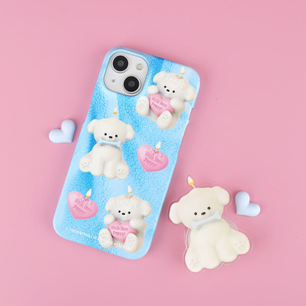 [THENINEMALL] Puppy Candle Pattern Hard Phone Case (2 types)