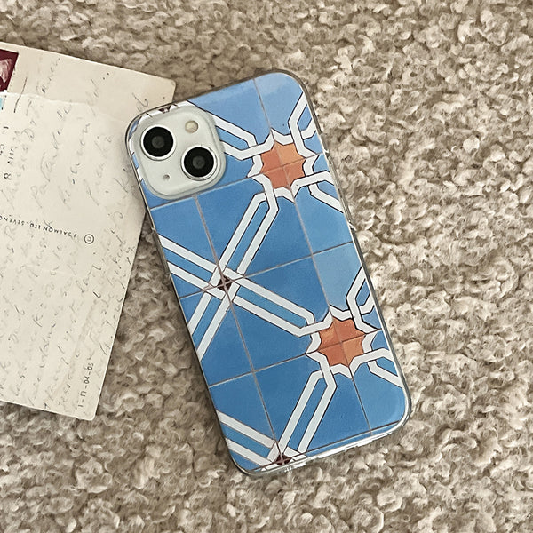 [Mademoment] Old Blue Tile Design Clear Phone Case (3 Types)