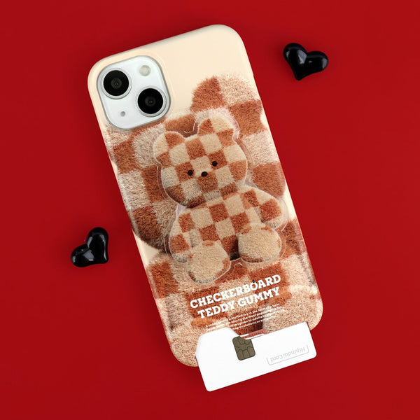 [THENINEMALL] Big Checkerboard Teddy Hard Phone Case (2 types)