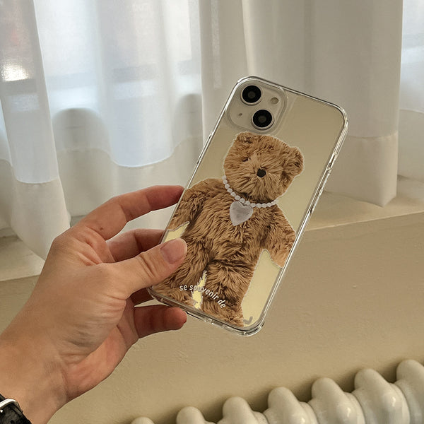 [Mademoment] Teddy Souvenir Pendant Design Glossy Mirror Phone Case