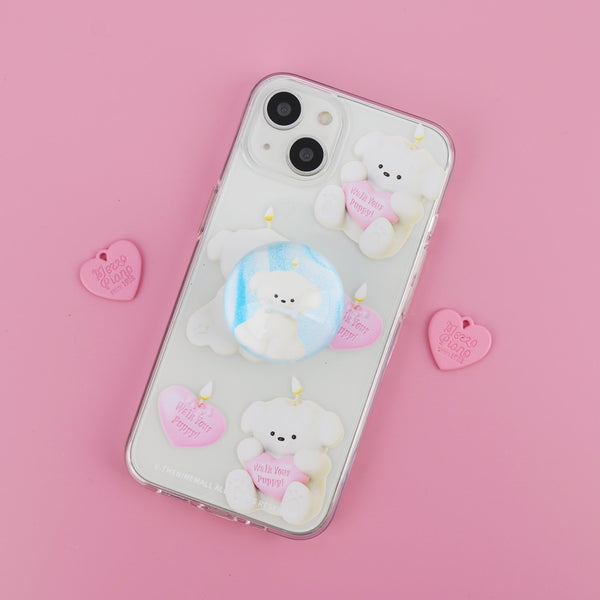 [THENINEMALL] Puppy Candle Pattern Clear Phone Case (4 types)