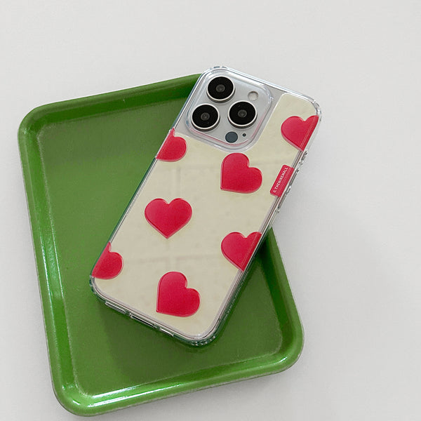 [THENINEMALL] Red Heart Pattern Mirror Phone Case