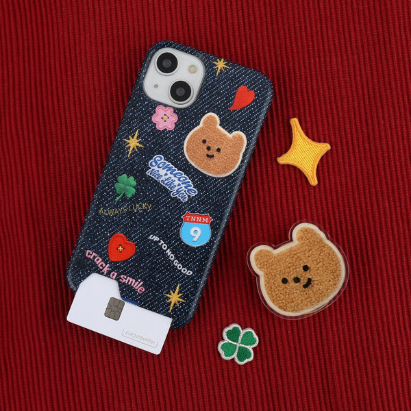 [THENINEMALL] Pattern Denim Patch Hard Phone Case (2 types)