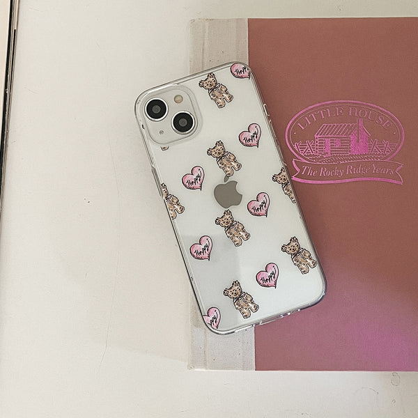 [Mademoment] Heart Teddy Pattern Design Clear Phone Case (3 Types)