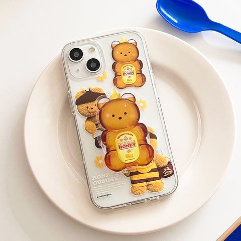 [THENINEMALL] Pattern Honey Bee Gummy Clear Phone Case (3 types)