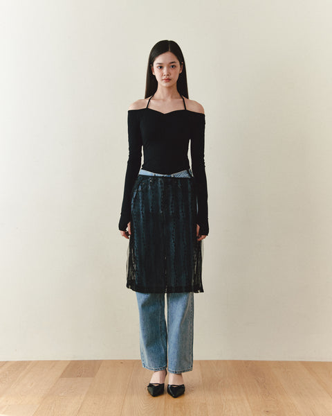 [NOIRNINE] Strap Layered Skirt (BLACK)