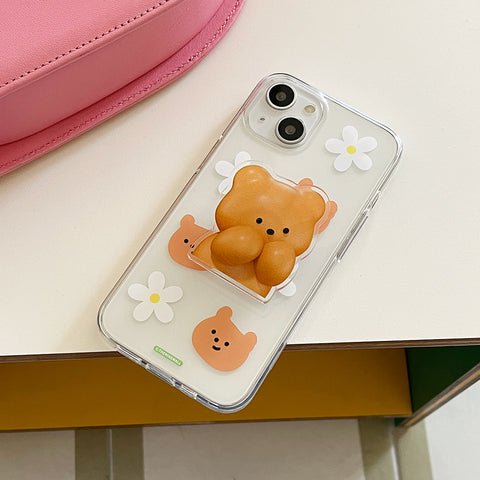 [THENINEMALL] Checkerboard Daisy Gummy Clear Phone Case (3 types)