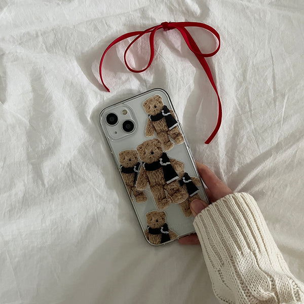 [Mademoment] Pattern Winter Fluffy Teddy Design Clear Phone Case (3 Types)