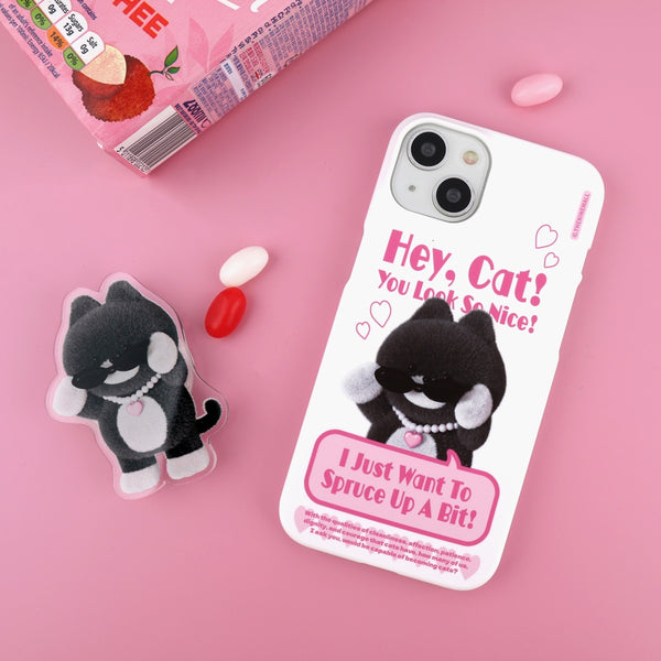 [THENINEMALL] Heart Pendant Hey Cat Hard Phone Case (2 types)