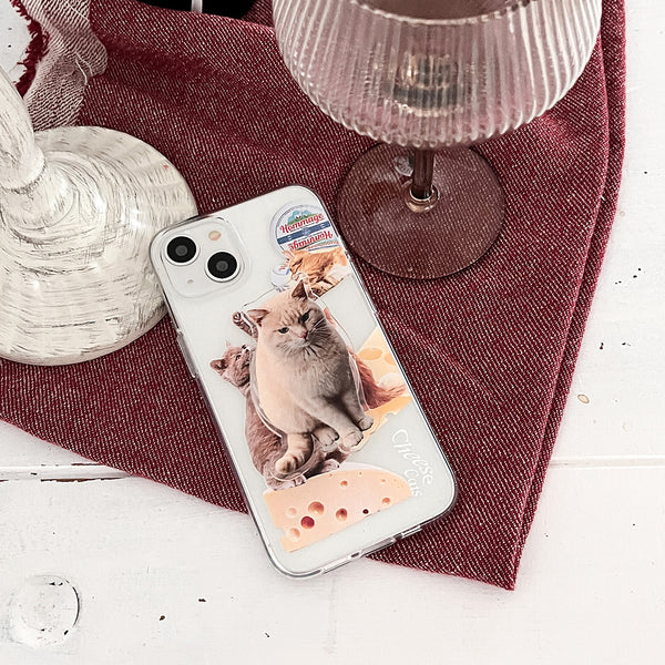 [Mademoment] Cheese Cat Design Clear Phone Case (3 Types)