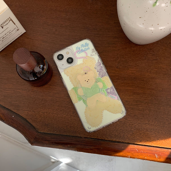 [Mademoment] Big Knit Bear Design Glossy Mirror Phone