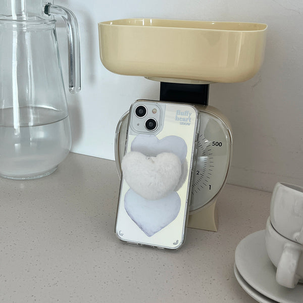 [Mademoment] Fluffy Heart Snow Design Glossy Mirror Phone