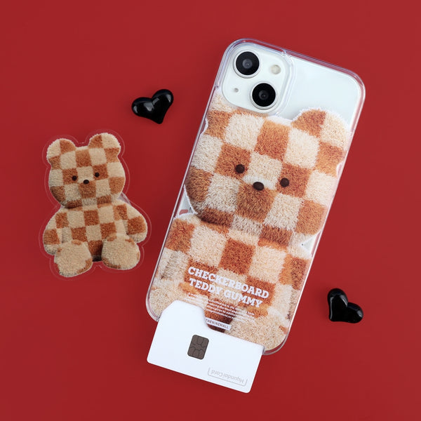 [THENINEMALL] Big Checkerboard Teddy Clear Phone Case (3 types)