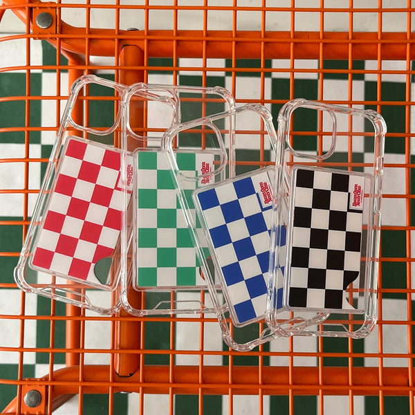 [THENINEMALL] Basic Checkerboard Label Clear Phone Case (1 type)