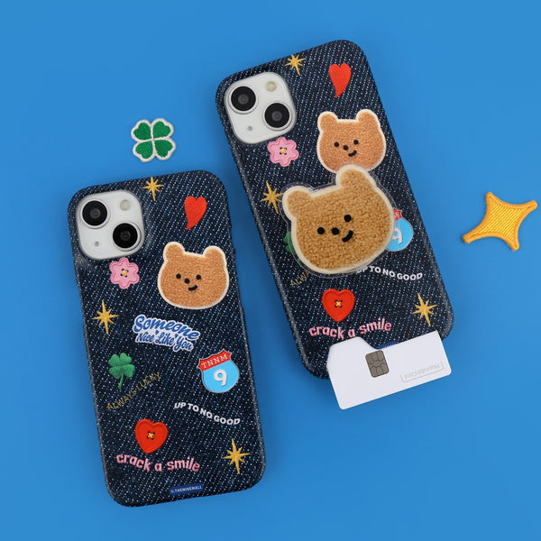 [THENINEMALL] Pattern Denim Patch Hard Phone Case (2 types)