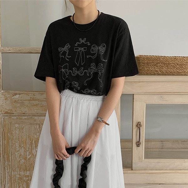 [FROM HEAD TO TOE] *Love From* Koela Ribbon Short Sleeve T-Shirt (Washed Cotton) (4 Colors)