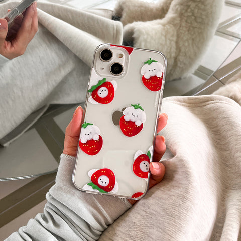 [THENINEMALL] Pattern Strawberry Ppokku Clear Phone Case (3 types)