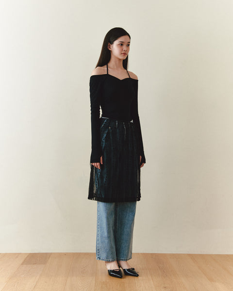 [NOIRNINE] Strap Layered Skirt (BLACK)