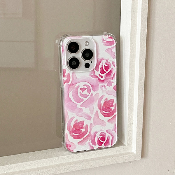 [Mademoment] Rose Watercolor Design Clear Phone Case (3 Types)