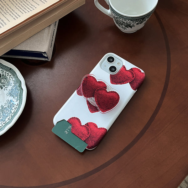 [Mademoment] Red Felt Heart Pattern Design Phone Case