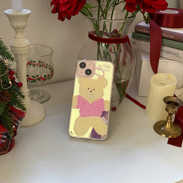 [Mademoment] Big Knit Bear Design Glossy Mirror Phone