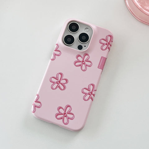 [THENINEMALL] Pink Line Flower Pattern Hard Phone Case (2 types)