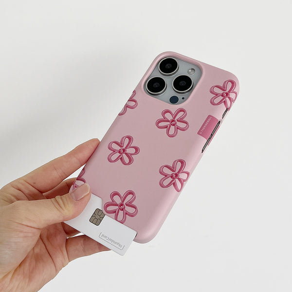 [THENINEMALL] Pink Line Flower Pattern Hard Phone Case (2 types)