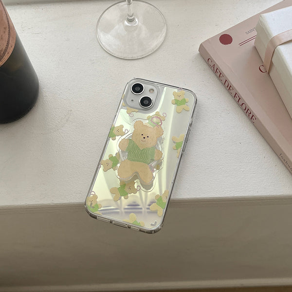 [Mademoment] Pattern Knit Bear Keyring Design Glossy Mirror Phone