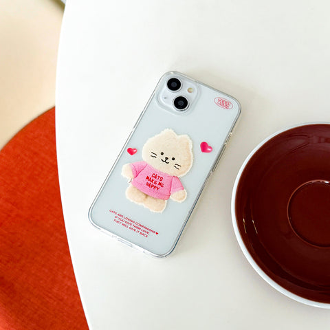 [THENINEMALL] Fluffy Hey Cat Clear Phone Case (3 types)