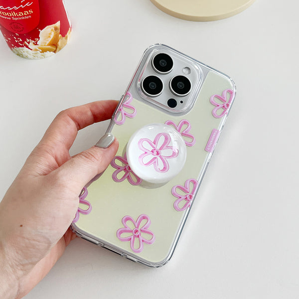 [THENINEMALL] Pink Line Flower Pattern Mirror Phone Case