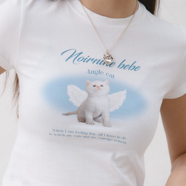 [NOIRNINE] Angel Cat Crop T-shirts (IVORY)