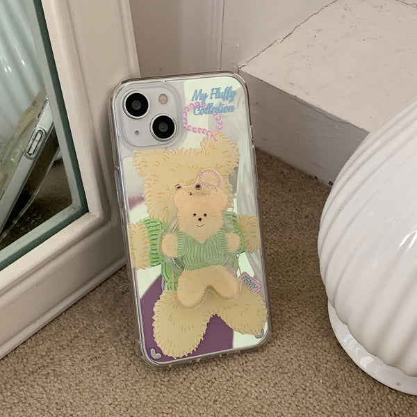 [Mademoment] Big Knit Bear Design Glossy Mirror Phone