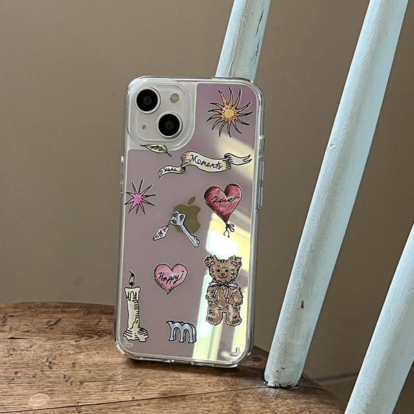 [Mademoment] Vintage Drawing Pattern Design Glossy Mirror Phone Case