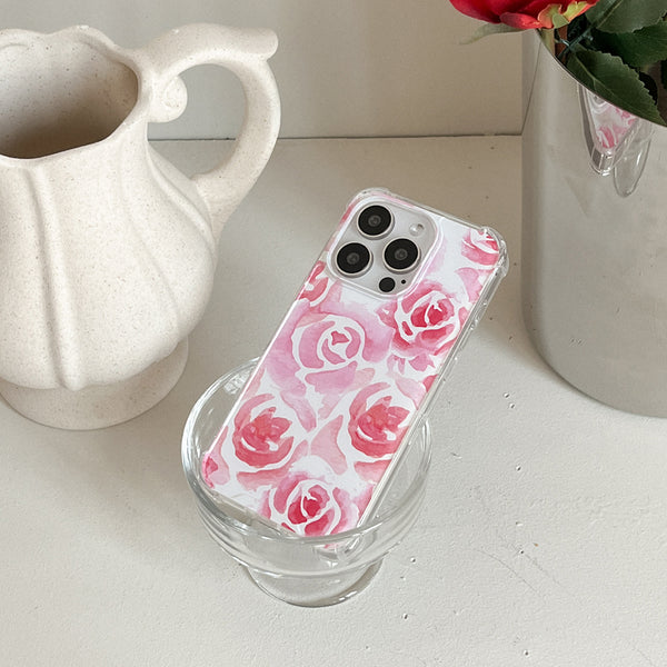 [Mademoment] Rose Watercolor Design Clear Phone Case (3 Types)