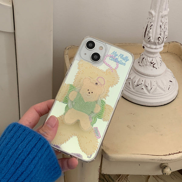 [Mademoment] Big Knit Bear Design Glossy Mirror Phone