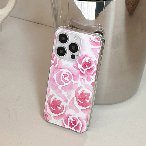 [Mademoment] Rose Watercolor Design Clear Phone Case (3 Types)