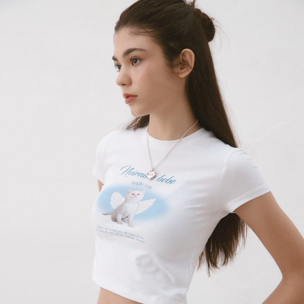 [NOIRNINE] Angel Cat Crop T-shirts (IVORY)