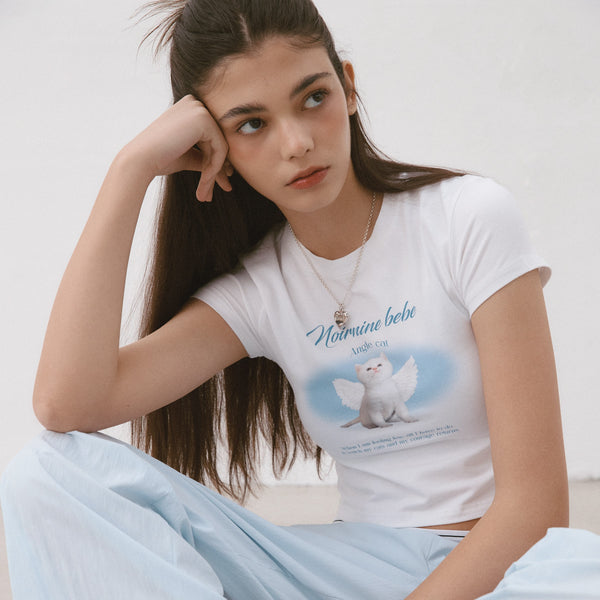 [NOIRNINE] Angel Cat Crop T-shirts (IVORY)