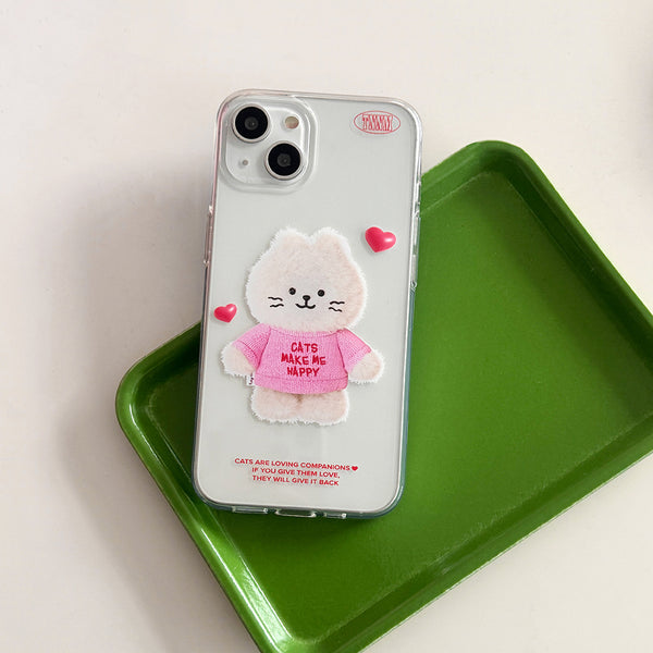 [THENINEMALL] Fluffy Hey Cat Clear Phone Case (3 types)