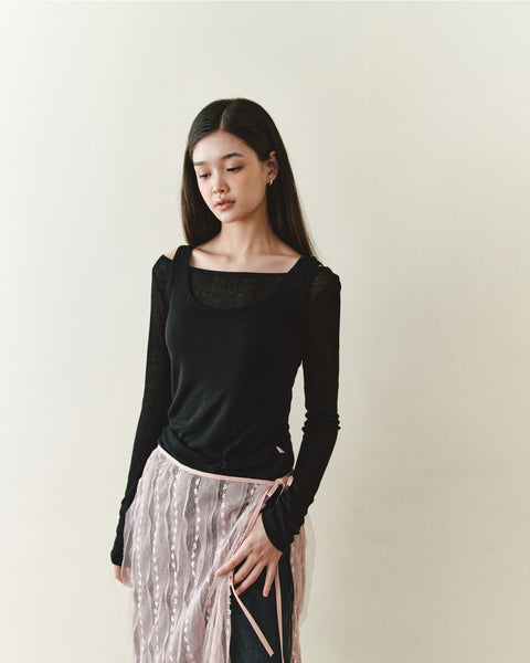 [NOIRNINE] Strap Layered Skirt (PINK)