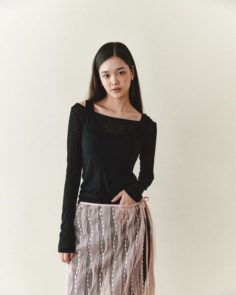 [NOIRNINE] Strap Layered Skirt (PINK)