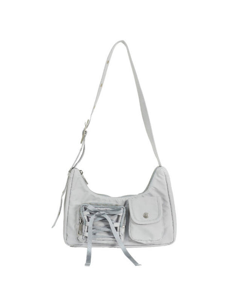 [COZING] Nylon Ribbon Hobo Bag (Grey)