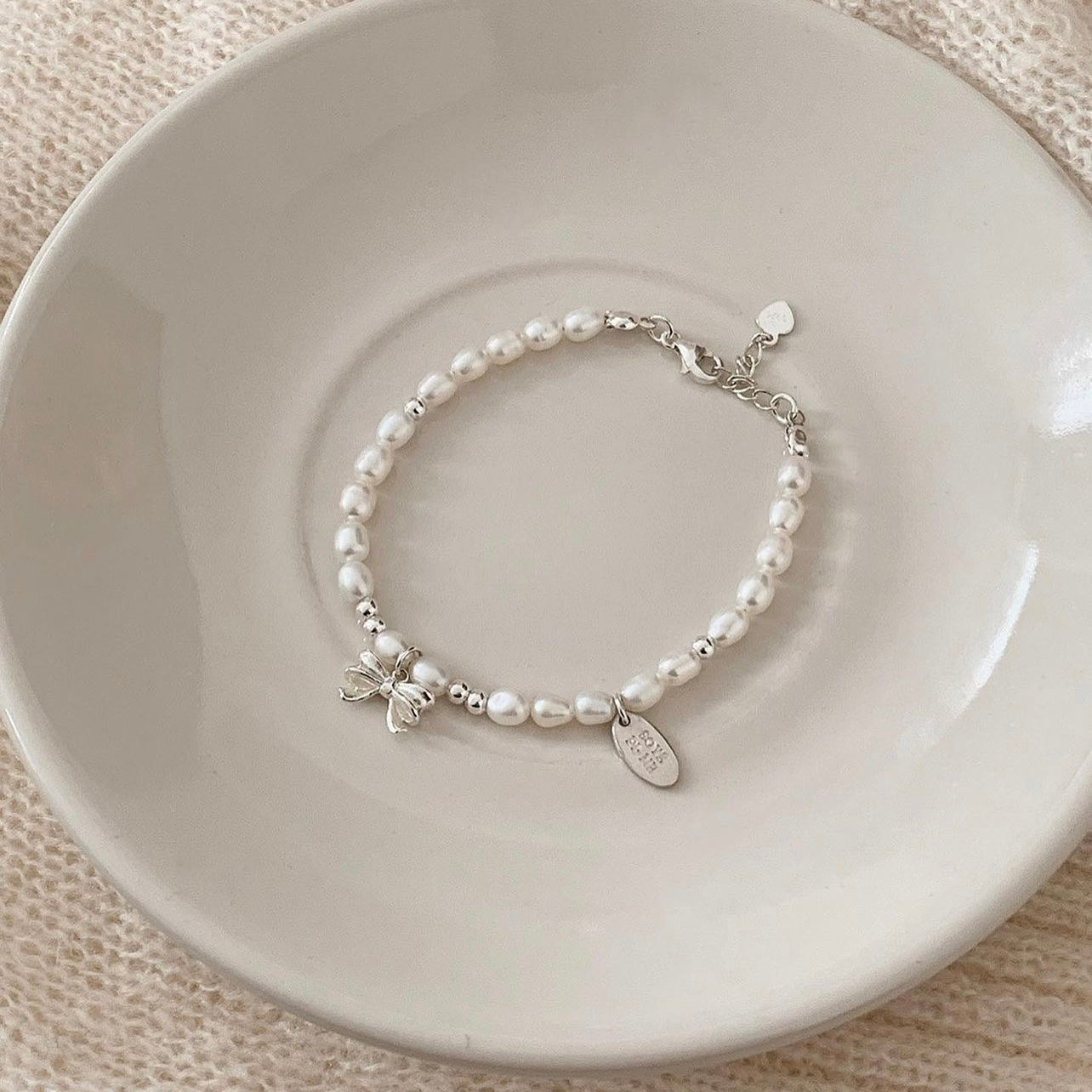 [SOYE PI-NE] [silver925/SOMBI] Ivy Ribbon Fresh Pearl Silver Bracelet