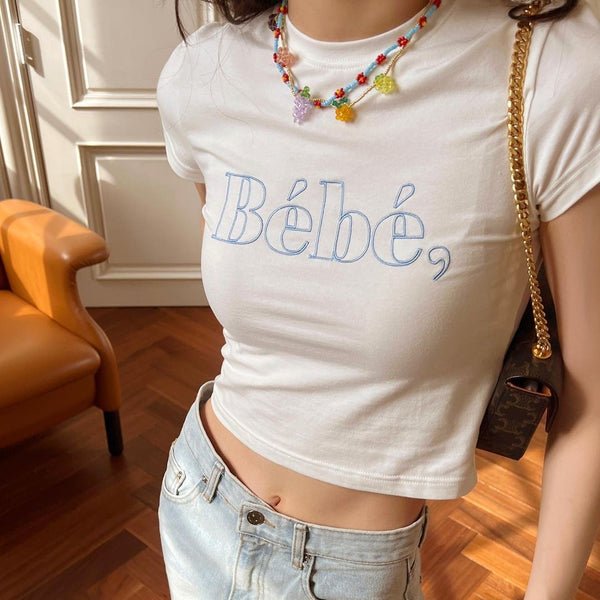 [NOIRNINE] Lettering Bébé Crop T-shirts (2 Colours)