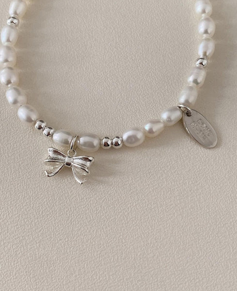 [SOYE PI-NE] [silver925/SOMBI] Ivy Ribbon Fresh Pearl Silver Bracelet