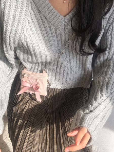 [ovuni] MINI RIBBON BOW CARD BAG (NUDE PINK)