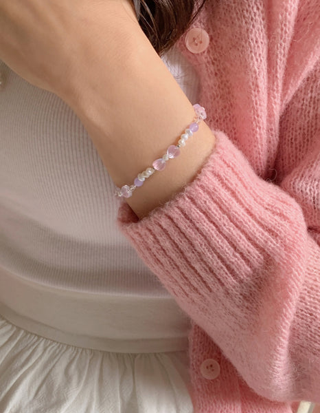 [SOYE PI-NE] Rina Purple Ribbon Fresh Pearl Bracelet