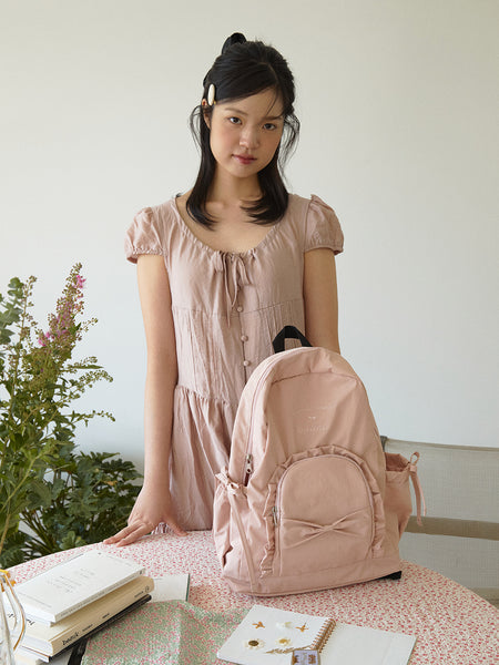 [ovuni] RUFFLE RIBBON BACKPACK (Cotton Pink)